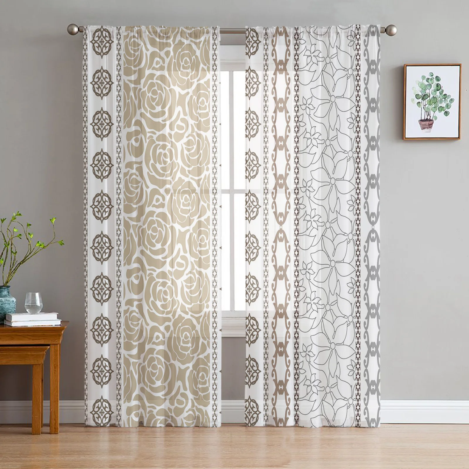 Простые тюлевые шторы с рисунком розы для художественной виллы гостиной спальни