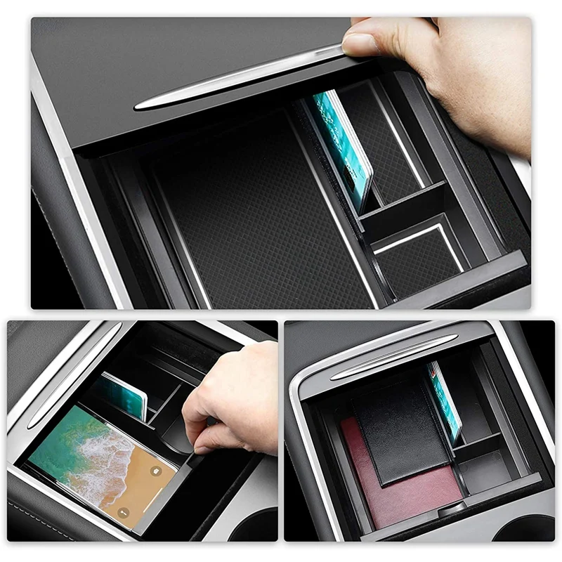 

for 2021 Tesla Model 3 / Y Accessories Car Center Console Organizer Tray Armrest Cubby Drawer Storage Box