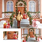 Рождественский фон с изображением деревянного дома для детской фотосъемки снежные Декорации для дня рождения праздника баннера венка реквизит для детской фотостудии