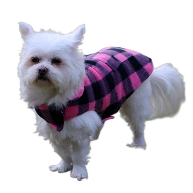

Dog Coat Pet Cotton Clothe Shearing Plush Black Powder Grid Double-Sided Warm Casual Cloak Small Stand-Up Collar Design 2021 New