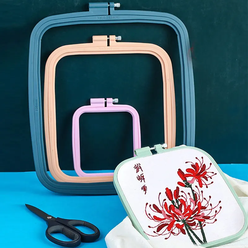 

Candy Color DIY Embroidery Hoop Cross Stitch Craft Tool Smooth Handhold Square Shape Plastic Frame DIY Tools Sewing Accessories