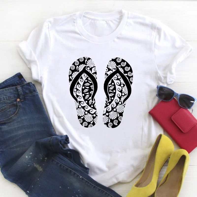 Женская пляжная летняя футболка с коротким рукавом и принтом|Футболки| |