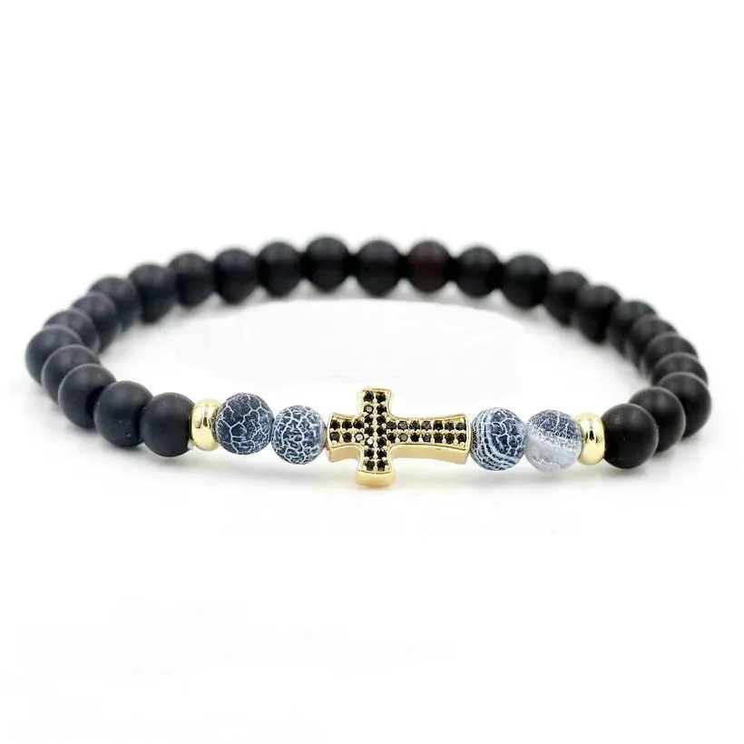 Естественное выветривание Камень Шарм бисера браслет для пар мужчин микро CZ