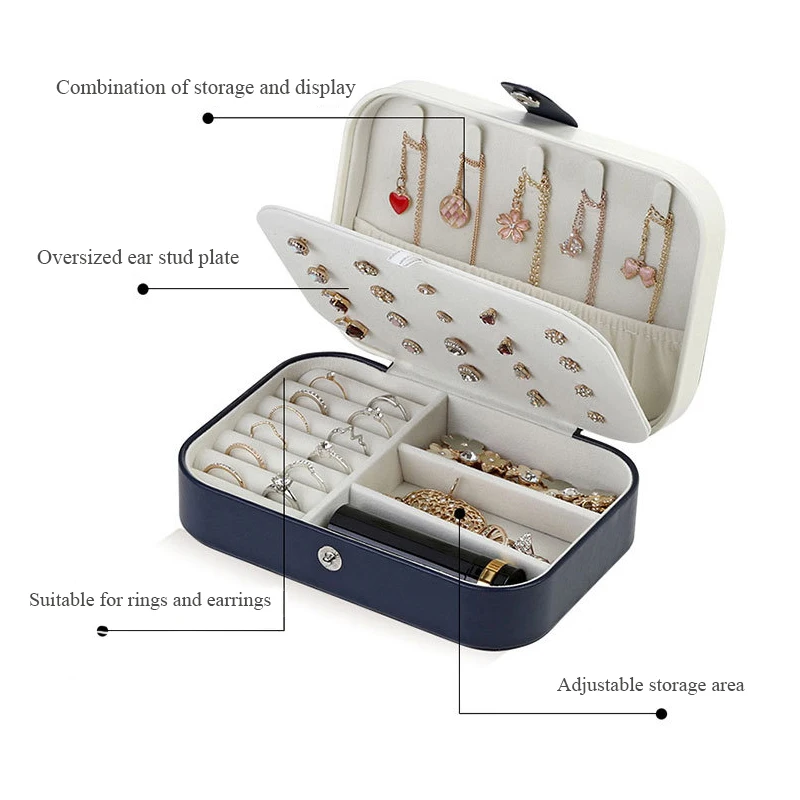 Jewelry box for earrings ring necklaces storage PU leather jewelry Portable organizer Travel case | Дом и сад