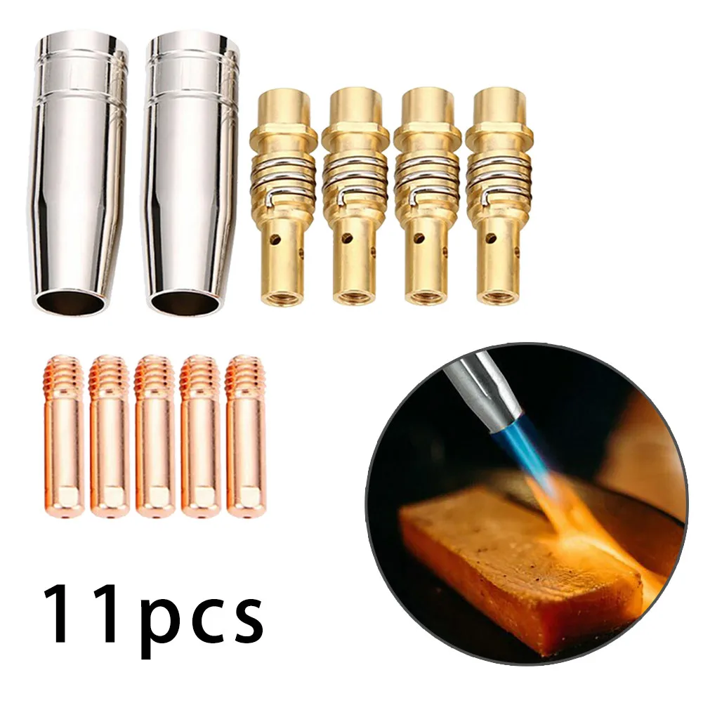 

11Pcs Set Nozzle Welder Contact Tips Copper Gold Tip Holder Mig Welding