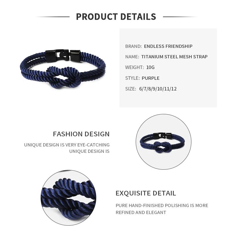 Мужской браслет HOMOD из гладкой кожи с черным якорем спортивный веревочный