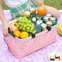 foldable thermal picnic basket large capacity food cooler boxs portable outdoor camping fruit snack drink keep fresh container