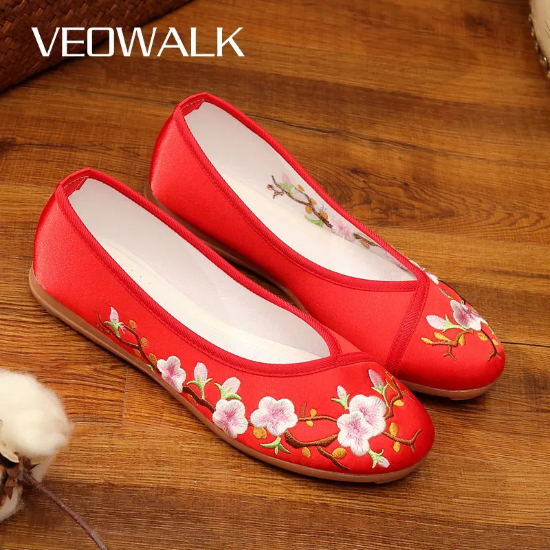 Veowalk/женские парусиновые балетки с цветочной вышивкой Женские повседневные