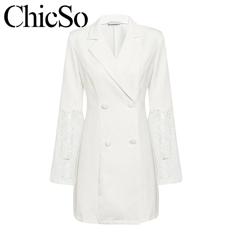 Женский блейзер MissyChilli белый кружевной с рукавами фонариками Осеннее облегающее