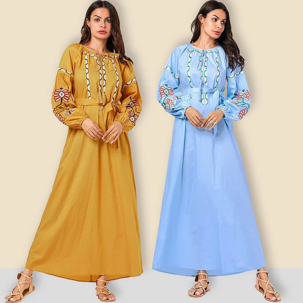 Мусульманское абайя Платье женское с пышными рукавами на шнуровке ОАЭ Турция