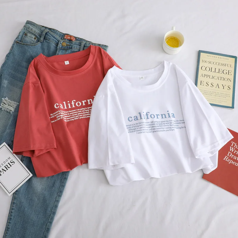 

Новинка лета 2020, футболка, женская одежда с коротким рукавом на весну и лето, повседневные универсальные корейские женские топы больших раз...