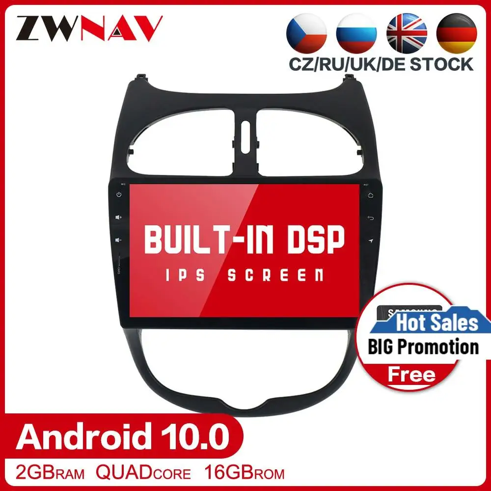 DSP Android 10 0 Автомобильный мультимедийный плеер GPS для Peugeot 206 2000 2016 автомобильное