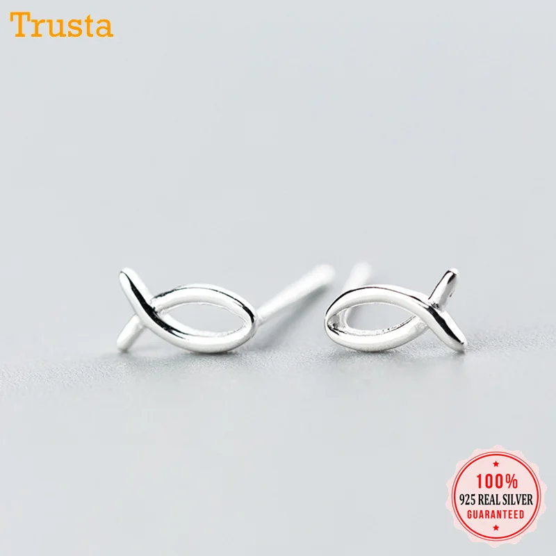 Trustdavis 100% 925 цельное Настоящее серебро полые серьги-гвоздики с рыбкой подарок для