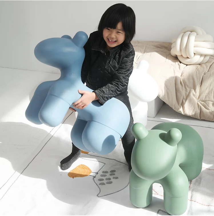 

Cartoon Cute Children's Animal Seat Plastic Creative Pony Chair For Household Living Room Simple Modern Art Furniture Kids Stool