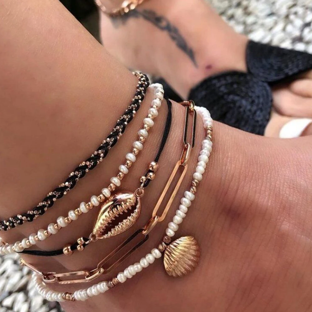 

Fashion Multiple Styles Anklets Hand Braided String Rice Beads Shells Anklet Colorful Popular Foot Jewelry Women Anklet Bracelet