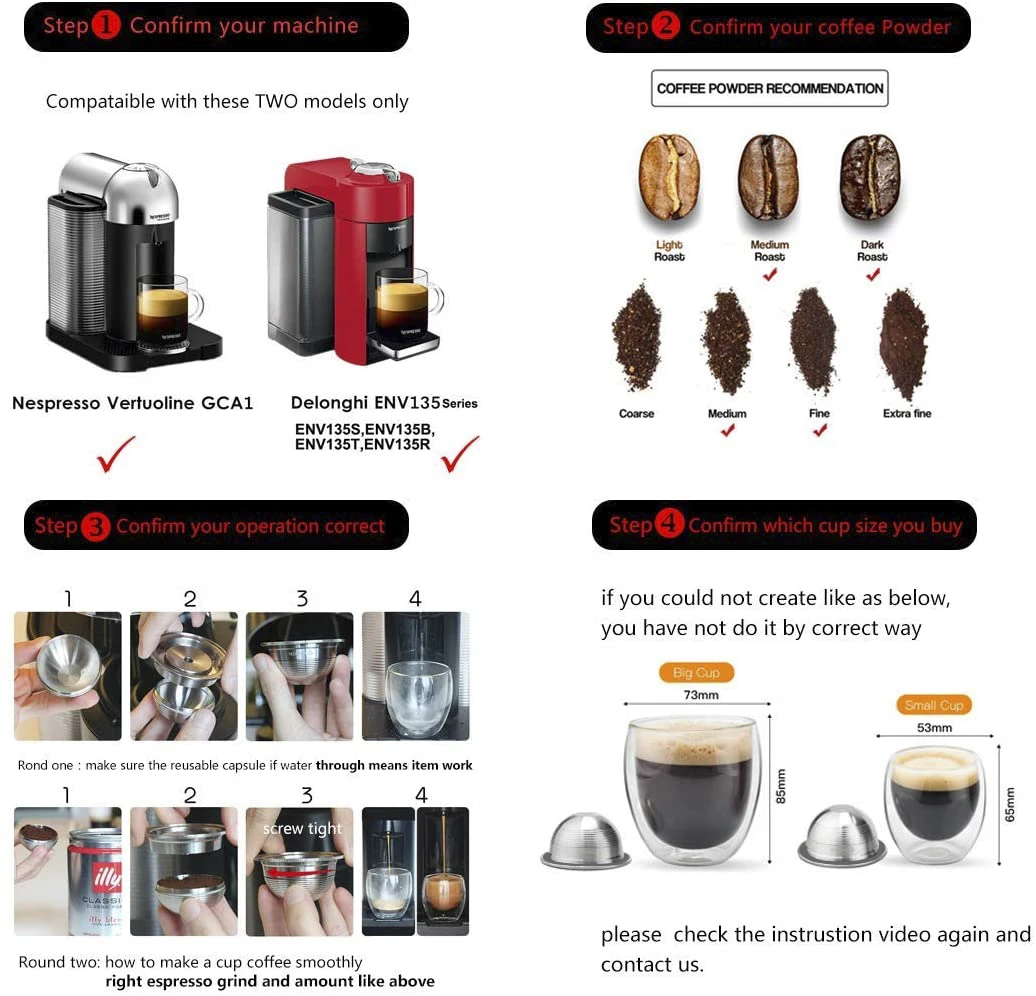 230 мл многоразовые кофейные капсулы для Nespresso Vertuoline и Delonghi из нержавеющей стали