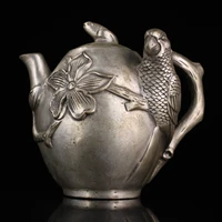 6chinese folk collection old bronze gilt silver parrot statue kettle teapot flagon office ornaments town house exorcism