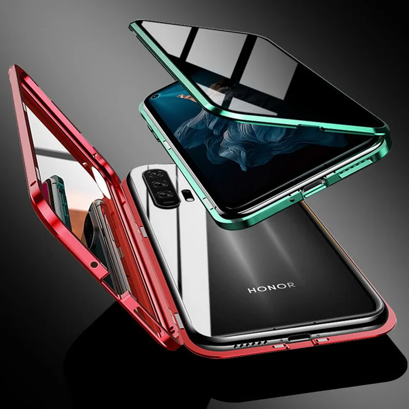 360 ° анти-ползучий магнитный металлический чехол для huawei Honor 20 20Pro закаленное стекло чехол Чехол Coque