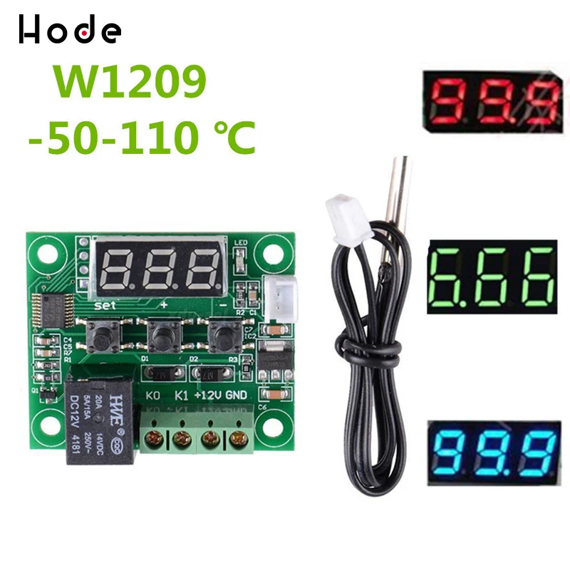 W1209 DC 12V красные синие зеленые белые светодиодный цифровой термостат Контроль