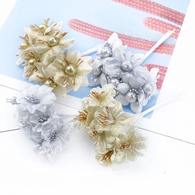 6/18 шт. золотые искусственные цветы свадебные аксессуары Рождественские