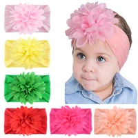 1 pcs baby headband nylon big chiffon flower hairband bow headwear newborn toddler wide turban kids solid color head accessories
