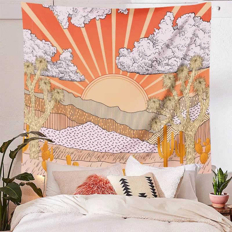 

Sun Mountain Tapestry Landscape Aesthetic Tree Golden Cactus Wall Hanging Tapestries Wall Cloth Psychedelic Tapiz Home Decor