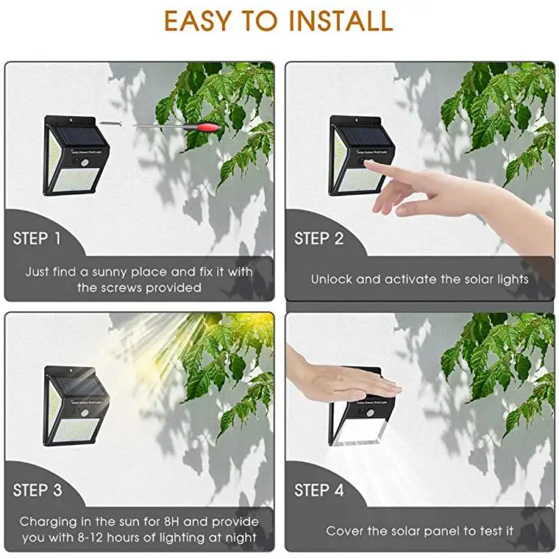 

Solar Lights Outdoor For Porch Garden Yard Fence Patio 270 Lighting Angle Wireless IP65 Waterproof Solar Security Light