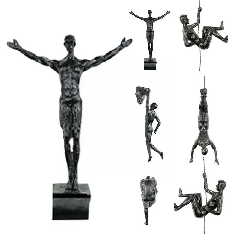 Creative Climbing Man Resin Iron Wire Three-dimensional Wall Hanging Decoration Sculpture Figures Ornaments Home Decor Statue | Дом и сад