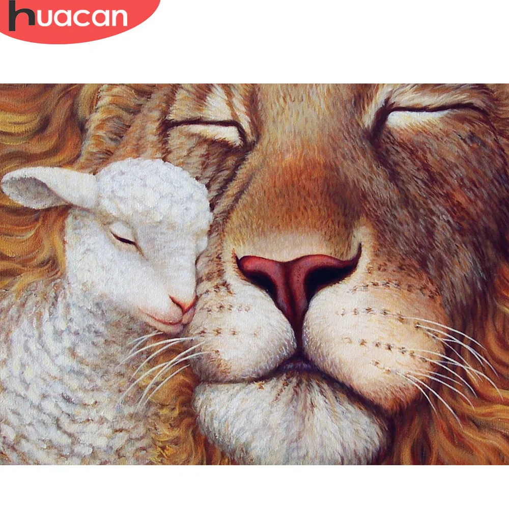 

HUACAN 5D Diy Diamond Painting Animal Lion Mosaic Embroidery Sheep Cross Stitch Rhinestones Picture Home Decor