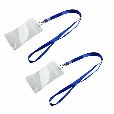 

2 Pcs Clear ID Badge Card Vertical Holder w Blue Neck Strap