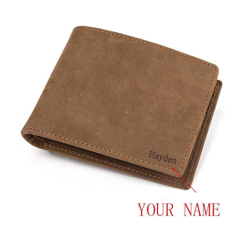 engrave front wallet Men Personalized Leather Short Slim Male Purses Money Clip Credit Card Bag Engraved Customize for Son groomsman gift - Цвет: engrave front