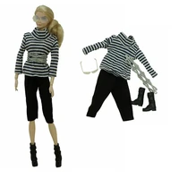 16 bjd outfits for barbie dolls clothes fashion stripe shirt crop pants boots glasses costume 11 5 doll accessories girl toys