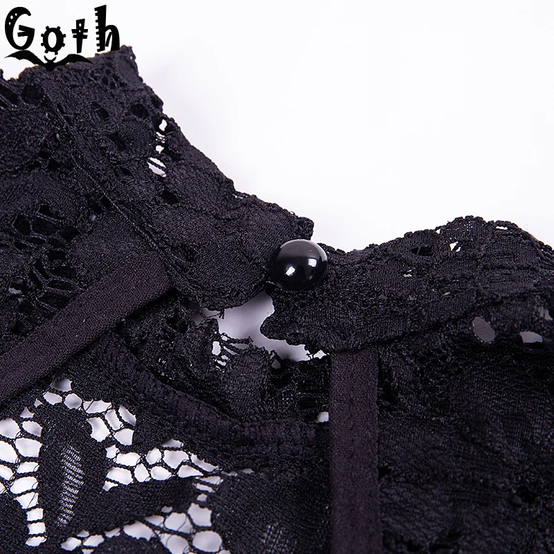 Женский готический костюм Goth черный кружевной боди с плиссированной юбкой