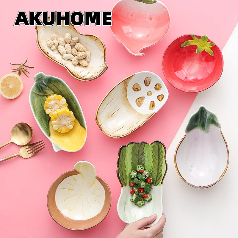 

Garden Vegetable Series Creative Bowl Cute Tableware Ceramic Vegetable Salad Bowl Home Breakfast Bowl Dessert Plate Dish