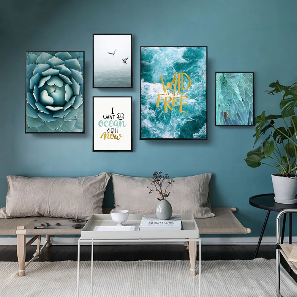 Морской холст искусство синее перо Художественная печать стена чайки плакат