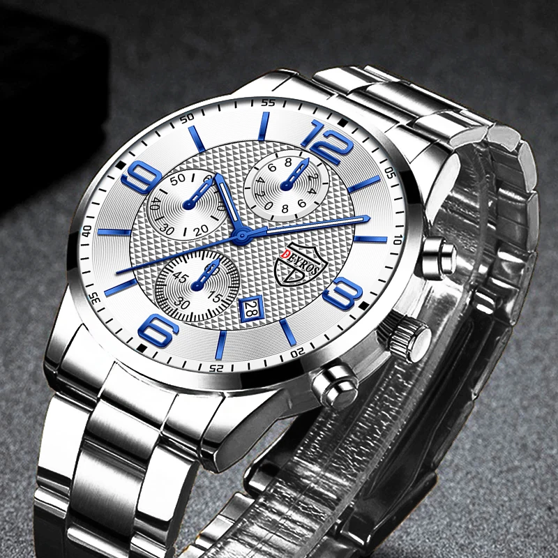 

Luxury Mens Sports Stainless Steel Watches Fashion Men Business Leather Quartz Watch Man Calendar Luminous Clock часы мужские