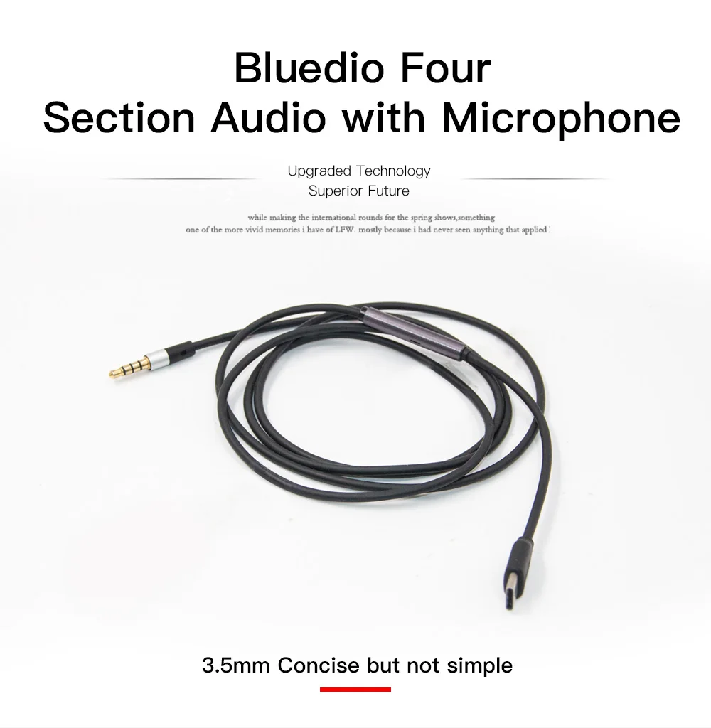 Bluedio аудио кабель тип-c до 3,5 мм для Bluedio T6S T5 V2 TM TMS с одним бесплатным Y сплиттер кабель для компьютера