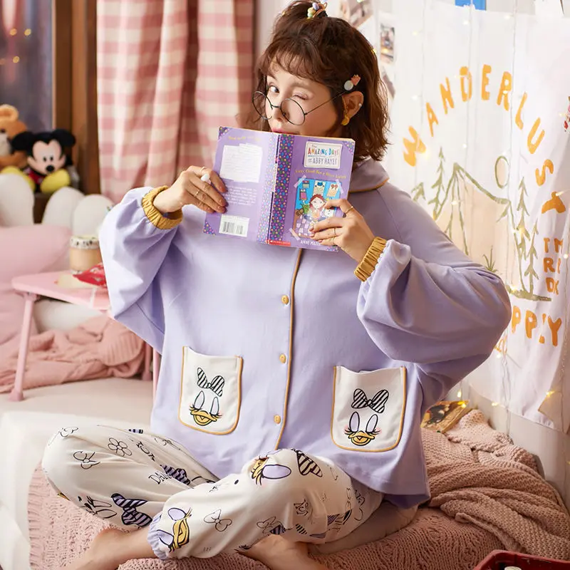 Cotton Pajamas for Women Spring and Autumn Lapel Thin Suit Autumn and Winter Ladies Long-sleeved Pajamas Home Wear Pajamas Women