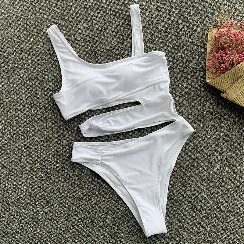 

2021 New Sexy White One Piece Swimsuit Women Cut Out Swimwear Push Up Monokini Bathing Suits Beach Wear Swimming Suit For Women