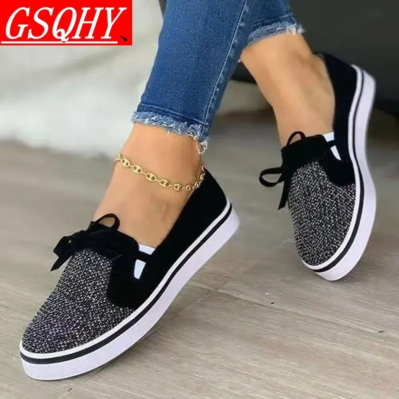 

Women's Flats Shoes 2021 Casual Slip on Elastic Band Solid Color Ladies Vulcanized Shoes Plus Size Female Walking Footwear New