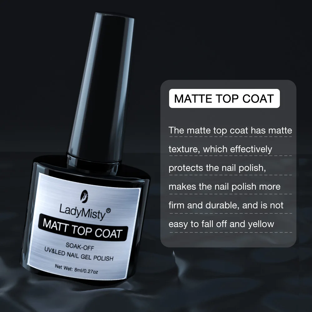 Гель-лак Быстросохнущий LadyMisty 8 мл матовое верхнее покрытие праймер для ногтей УФ