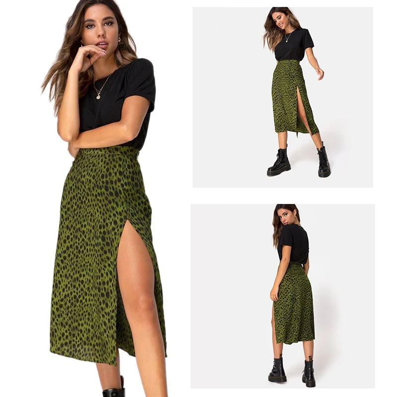 

Fashion Leopard Print Skirts Women High Waist Midi Skirt Summer Ladies Sexy Split Wrap Skirt