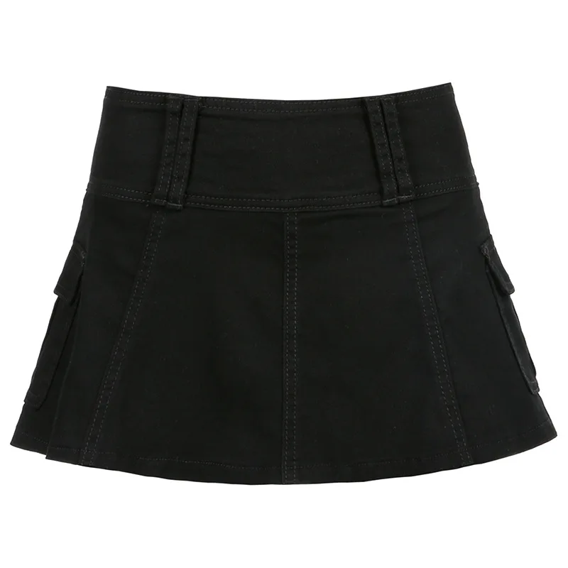 

Summer Sexy Micro Skirts Pastel Mini Goth Low Waist Black White Streetwear Pockets A-line Skirt E-girl Aesthetics Outfits Zipper