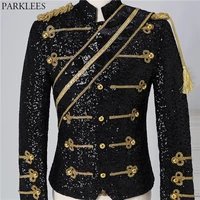 mens black sequin steampunk blazer jacket stand collar tassel design blazers men nightclub party prom rock and roll costumes 3xl