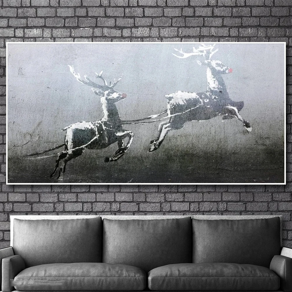 

Banks Christmas Deer Canvas Christmas Decoration Poster Prints Animal Pop Art Painting Modern Wall Art Pictures