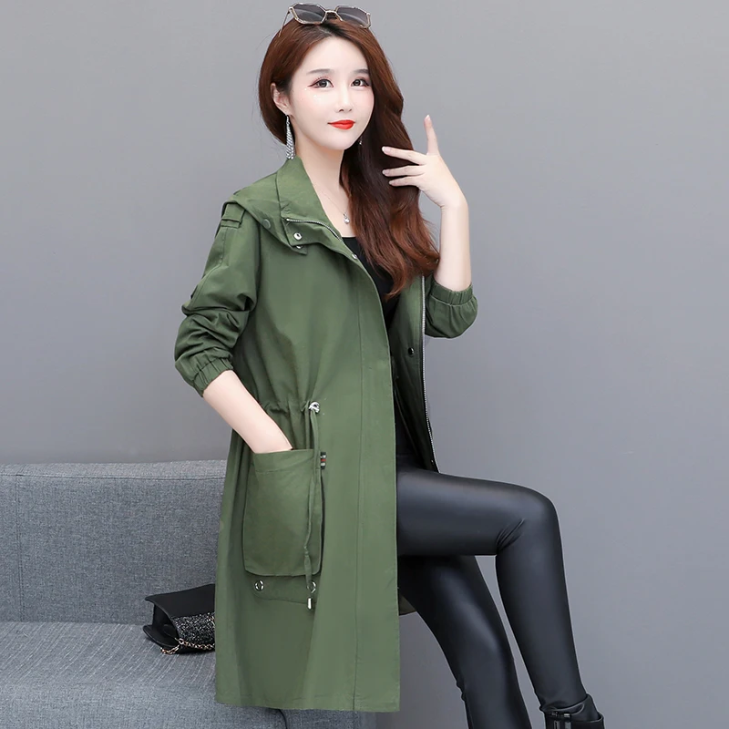 Женский модный длинный плащ Новинка весна осень тонкий с капюшоном на молнии