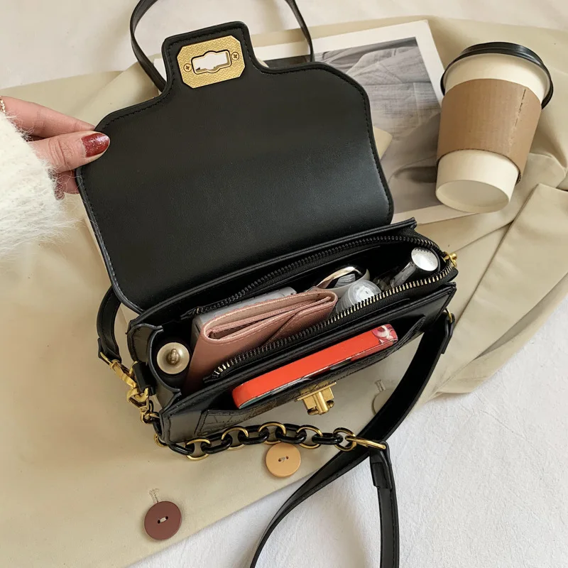 

Stone Pattern Shoulder Bag For Women Solid Chain Small Flap Crossbody Bag New PU Leather Messenger Bag Sac A Main Femme X210H