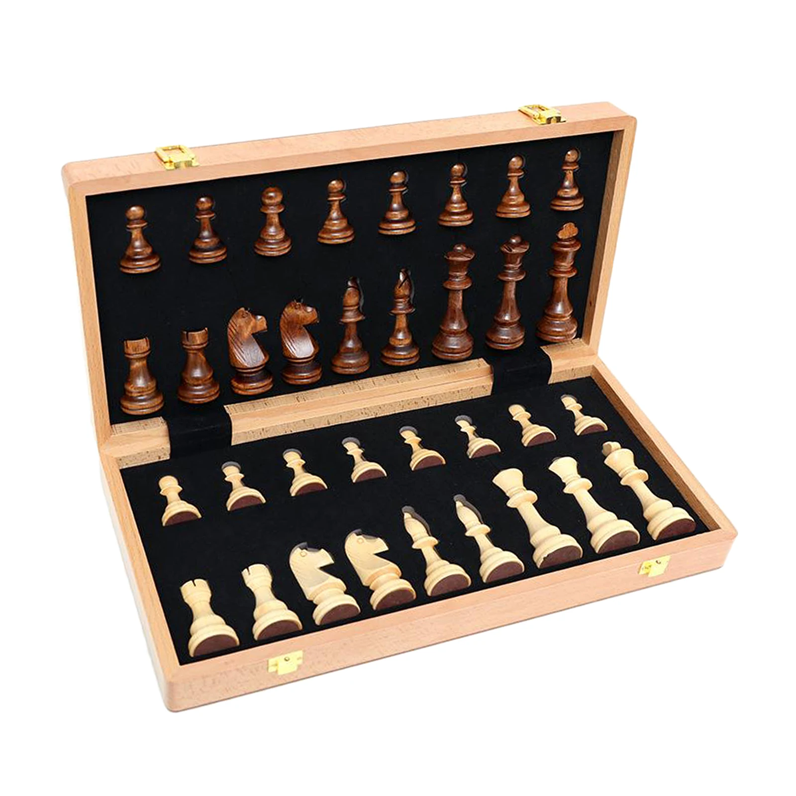 

Wooden Chess set Foldable Chessboard Storage Case & 32x Chessmen Travel Game