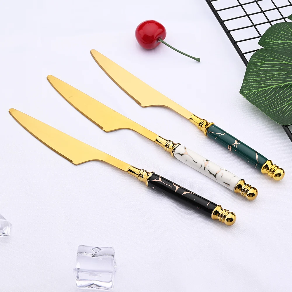 Marble & Gold Mirror Finishing Dining Cutlery Set - Knife, Fork & Spoon Flatware