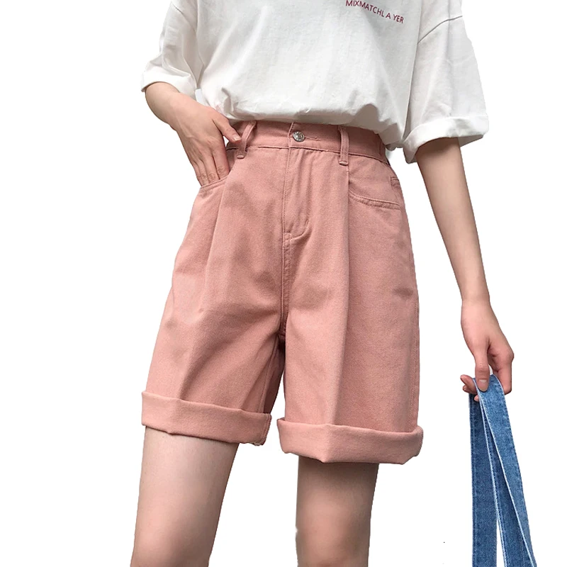 Летние женские шорты в Корейском стиле размера плюс свободные с высокой талией